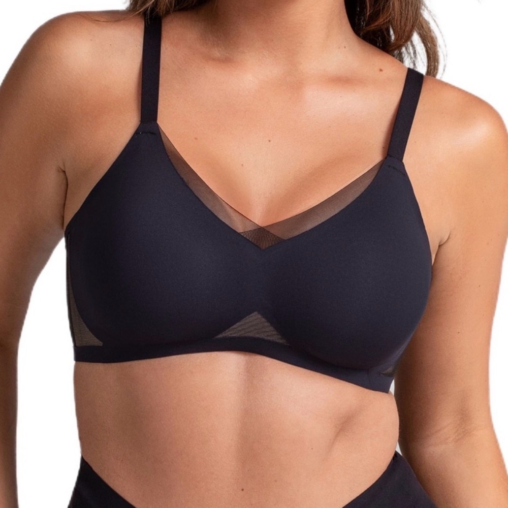 Honeylove Liftwear Crossover Bra Runway Mesh Wireless Support Black 1X